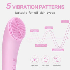 PRITECH Facial Cleansing Brush, Rechargeable Silicone Face Scrubber with Heat Massage End