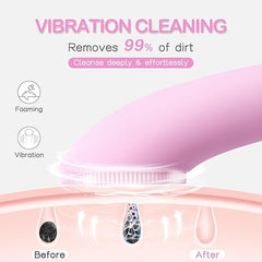 PRITECH Facial Cleansing Brush, Rechargeable Silicone Face Scrubber with Heat Massage End
